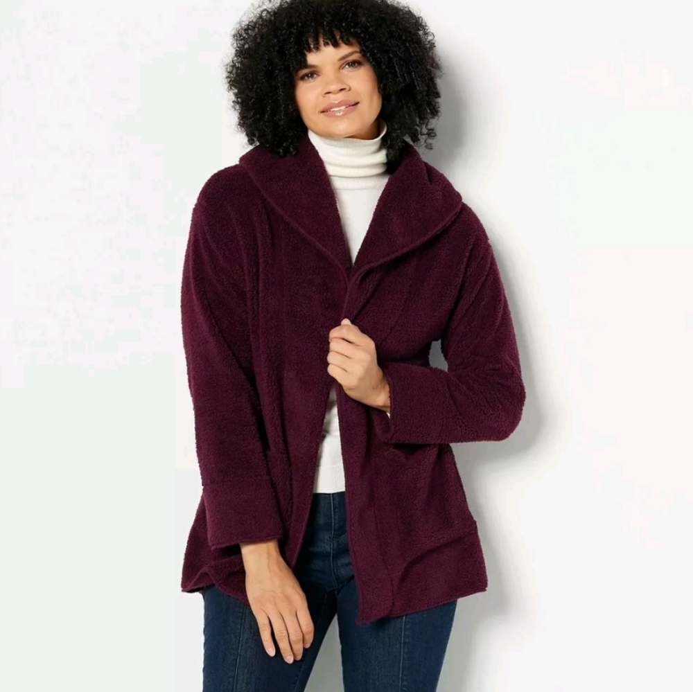 Koolaburra UGG Sherpa Fleece Shawl Sweater Wine SzL #A451834